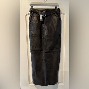 Washed Black Faux Leather Belted Midi Skirt (NWT) size 4